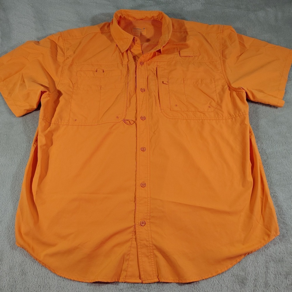 Reel Legends Fishing Shirt Men XXL Neon Orange Boating Quick Dry Vent Activity